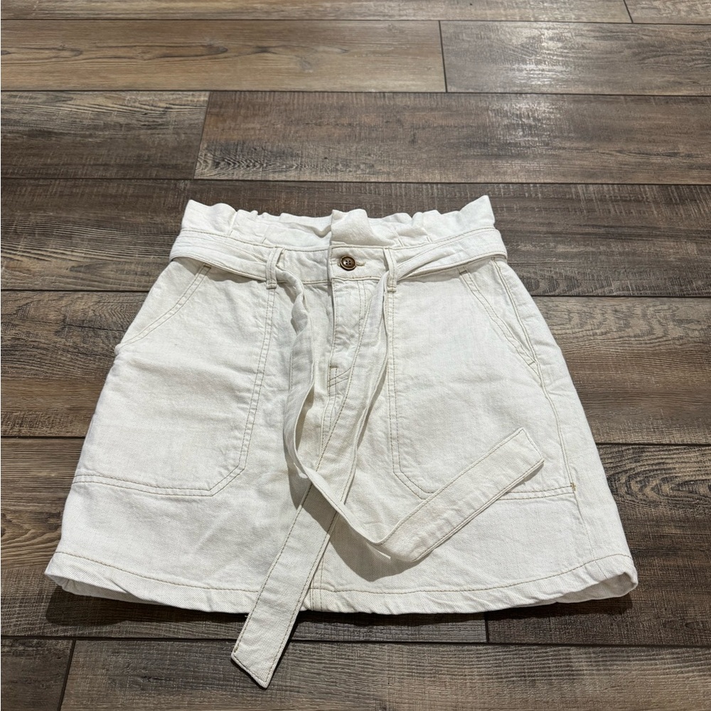 Free People White Paperbag Waist Skirt with Belt